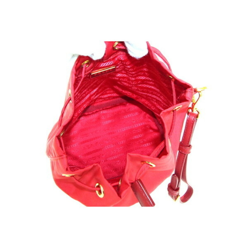 Prada Drawstring Red Nylon Pouch Leather Handbag - image 3